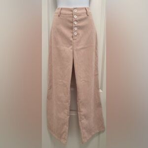 ROMWE Dusty Rose Corduroy Button-Fly Wide-Leg Trousers